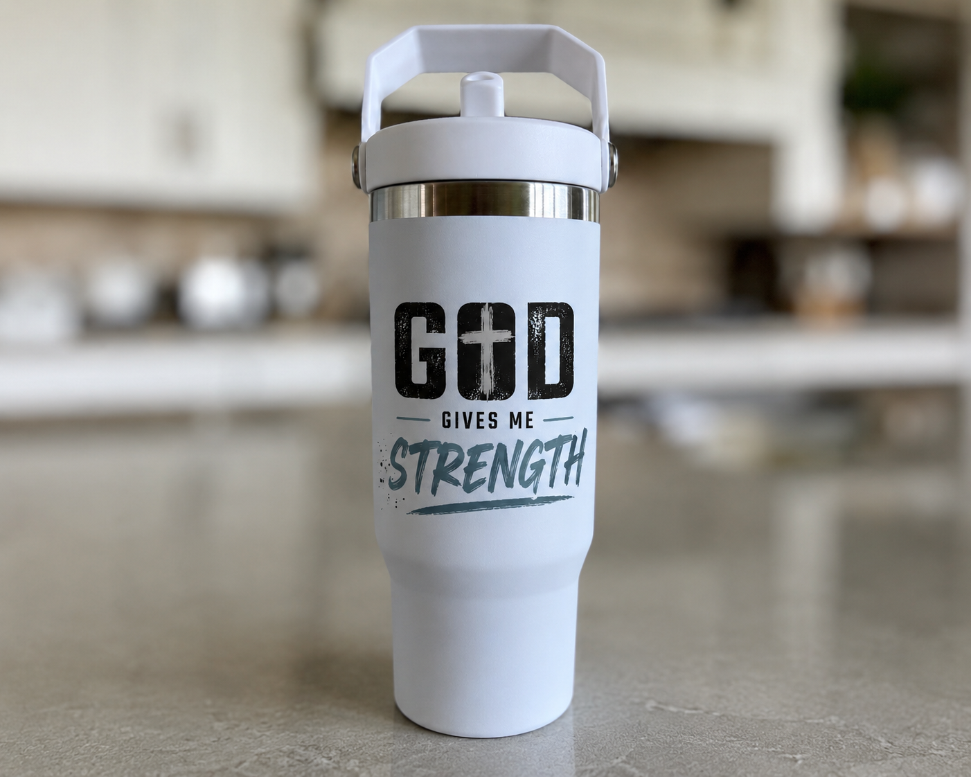 God Gives Me Strength 30oz matte tumbler front
