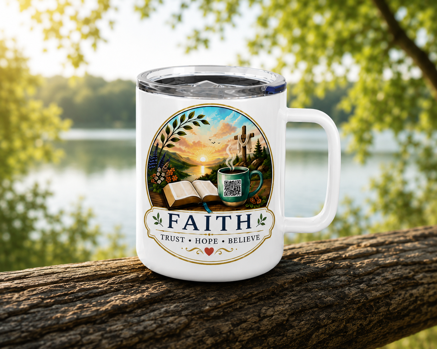 Faithful Aqua SS mug front