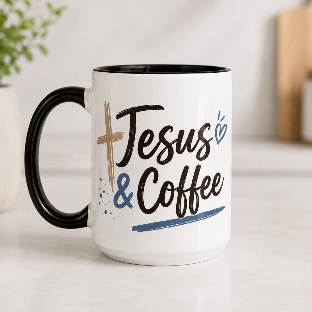 Jesus and Coffee ceramic coffee mug front